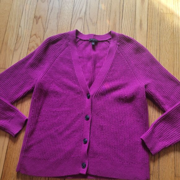 Talbots Petite Womens Button-Down Cardigan Sweater Vibrant Pink Cotton Blend Siz - Picture 2 of 6